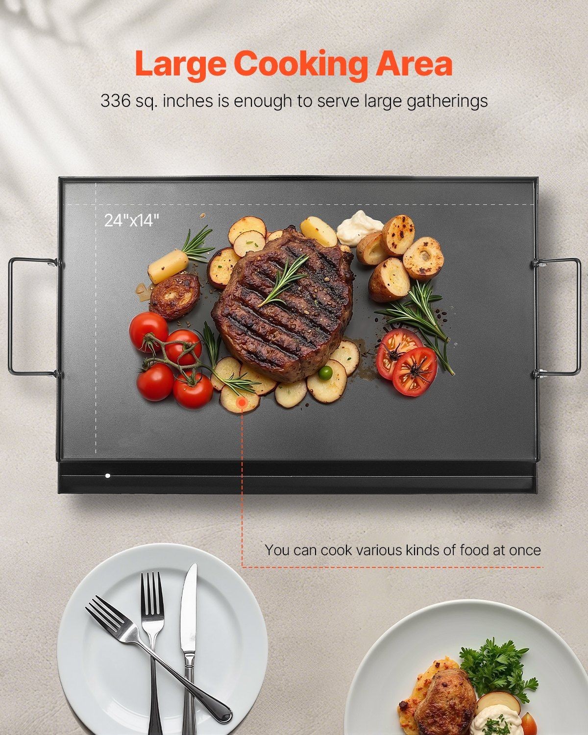 Spill-Proof 24x16in Flat Top Griddle Carbon Steel for Gas Stovetop