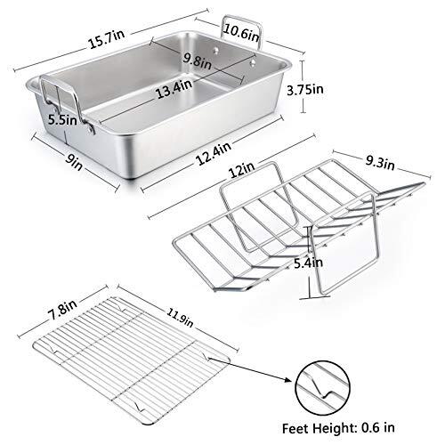 14 Inch Non-Stick Roasting Pan with Rack and Handles for Lasagna Chicken Roaster