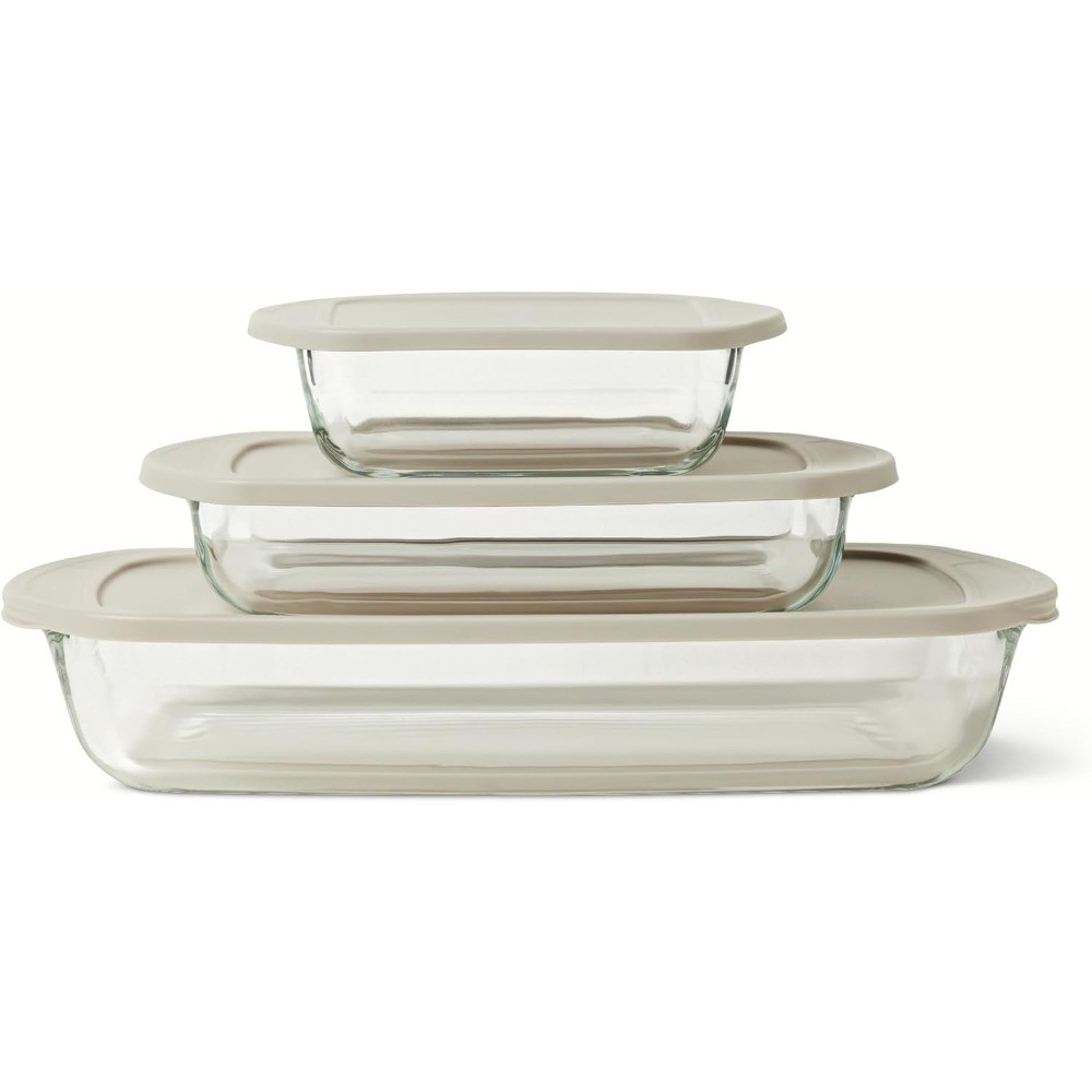 6-Piece Linen Gray Borosilicate Glass Bakeware BPA Free Lids Oven Safe 752°F