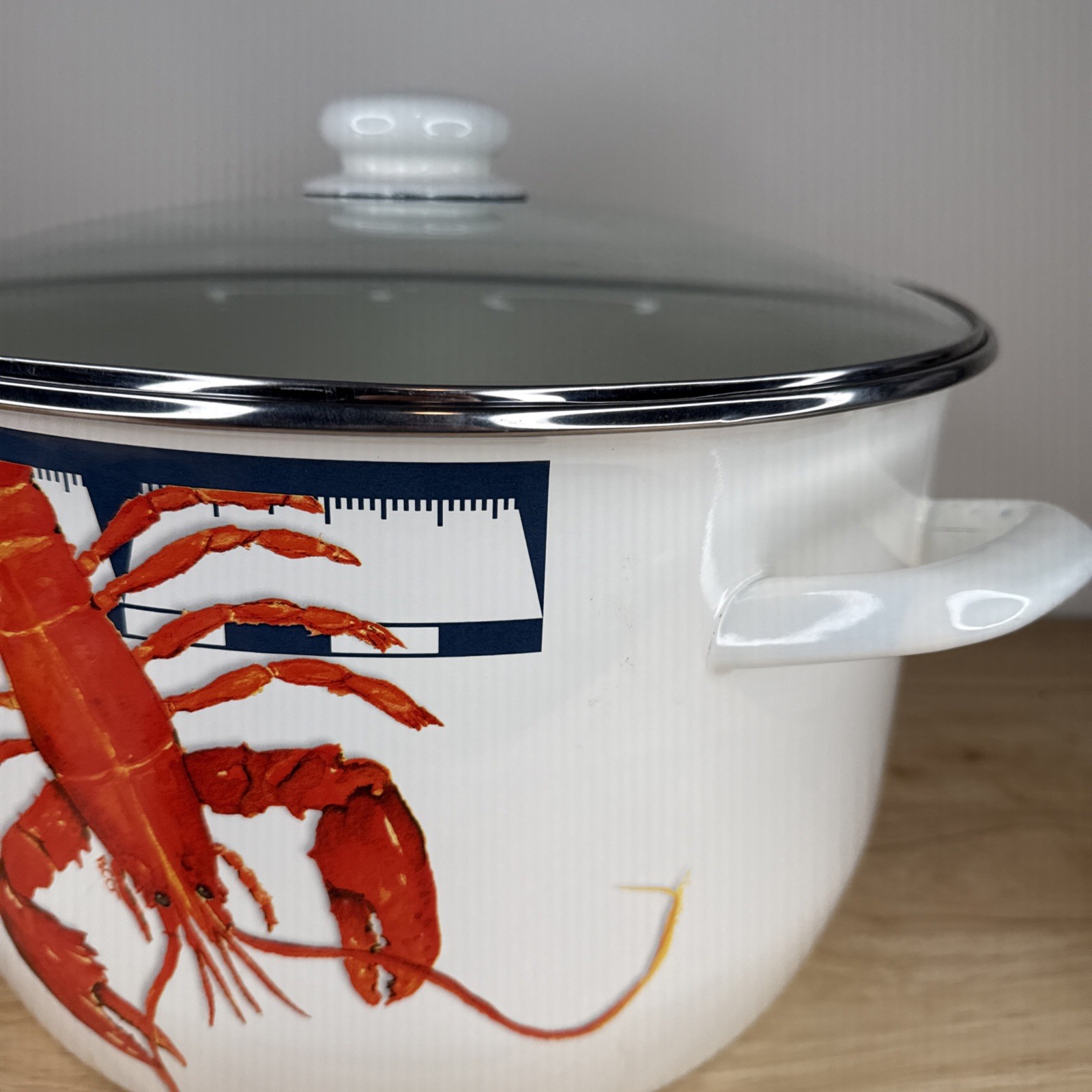 New Large Golden Rabbit Lobster Enamelware 18 Quart Stock Pot, Glass Lid, Rack