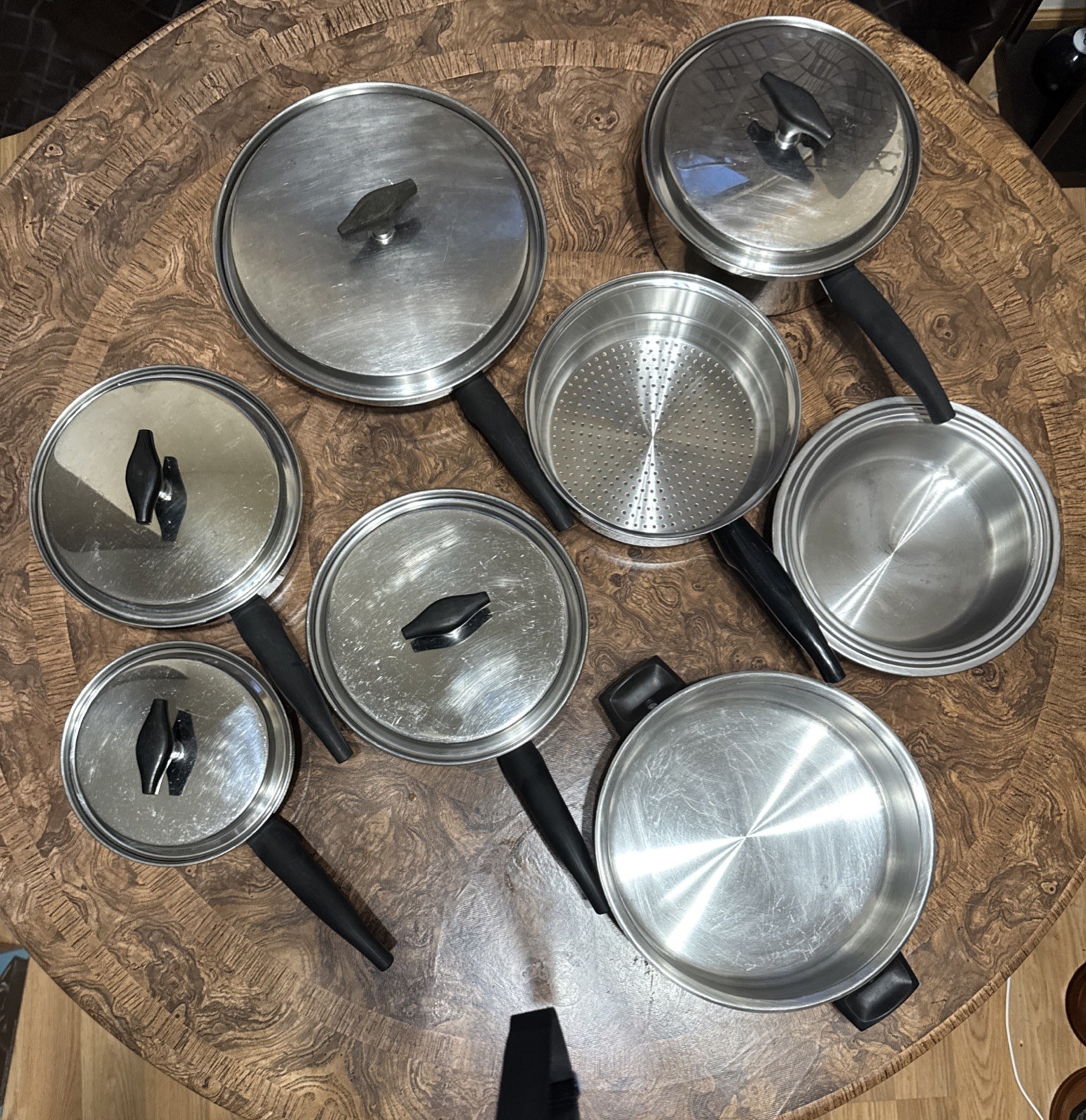 Vtg Kitchen Craft 5 Pan Pot W/ Lids 3 Ply Spec Alloy Stainless Steel 13 Piece