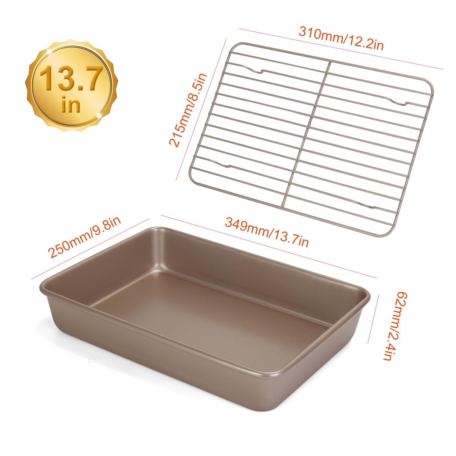 9x13Inch Roasting Pan with Rack, Thickened Nonstick Deep Rectangle Cake Pans,…