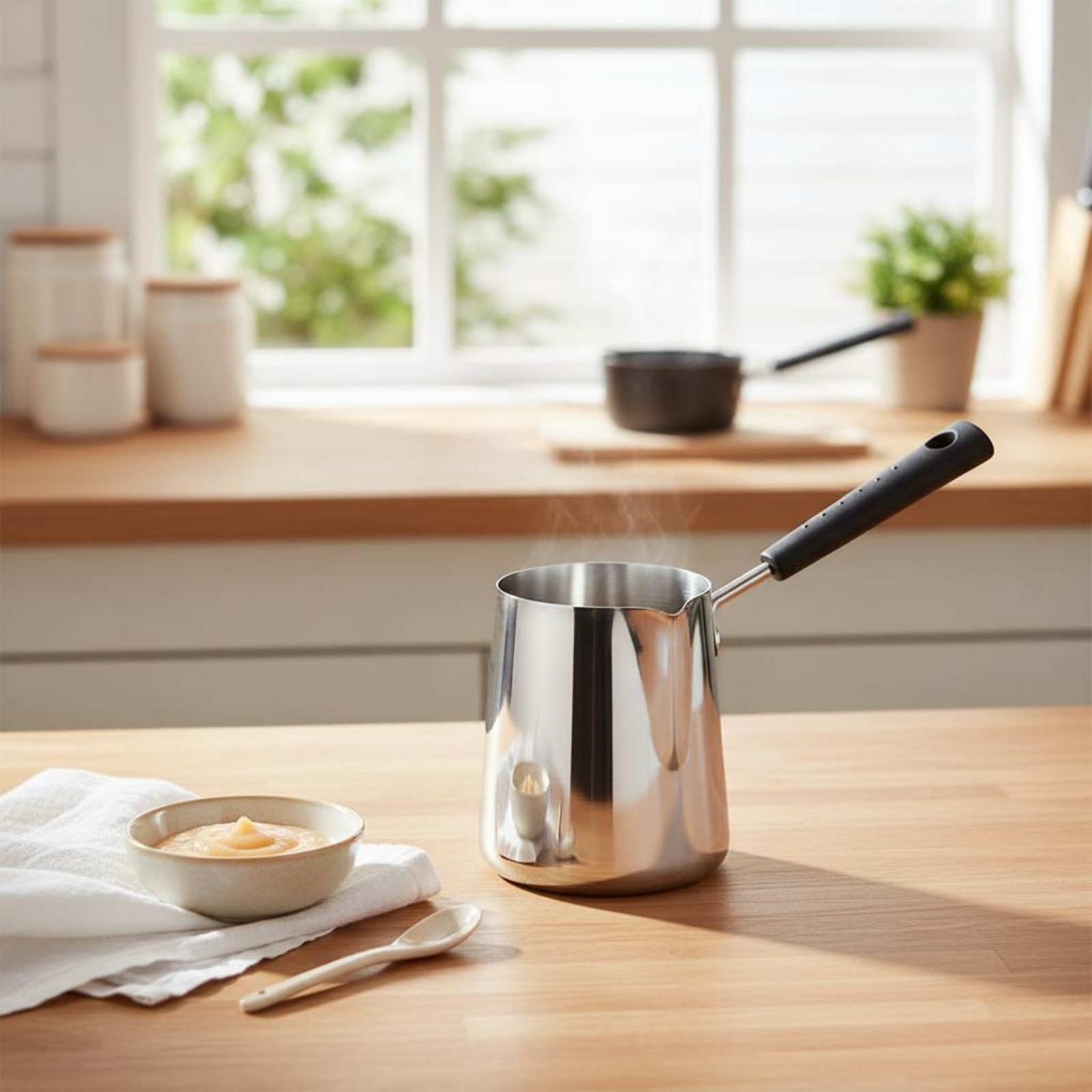 Pouring Saucepan Long Handle Butter Melting Pot Rounded Shape