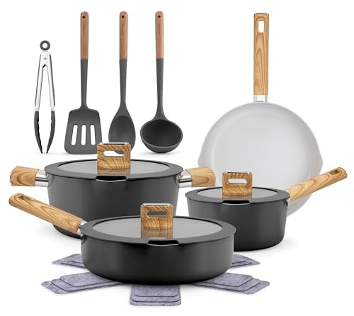 NutriChef 14-Piece Non-Stick Ceramic Cookware Set – (Black)