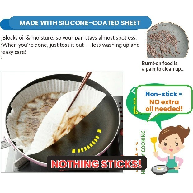 50Pcs Frying Pan Liner Non-Stick Silicone Cooking Sheet Disposable Round Japan