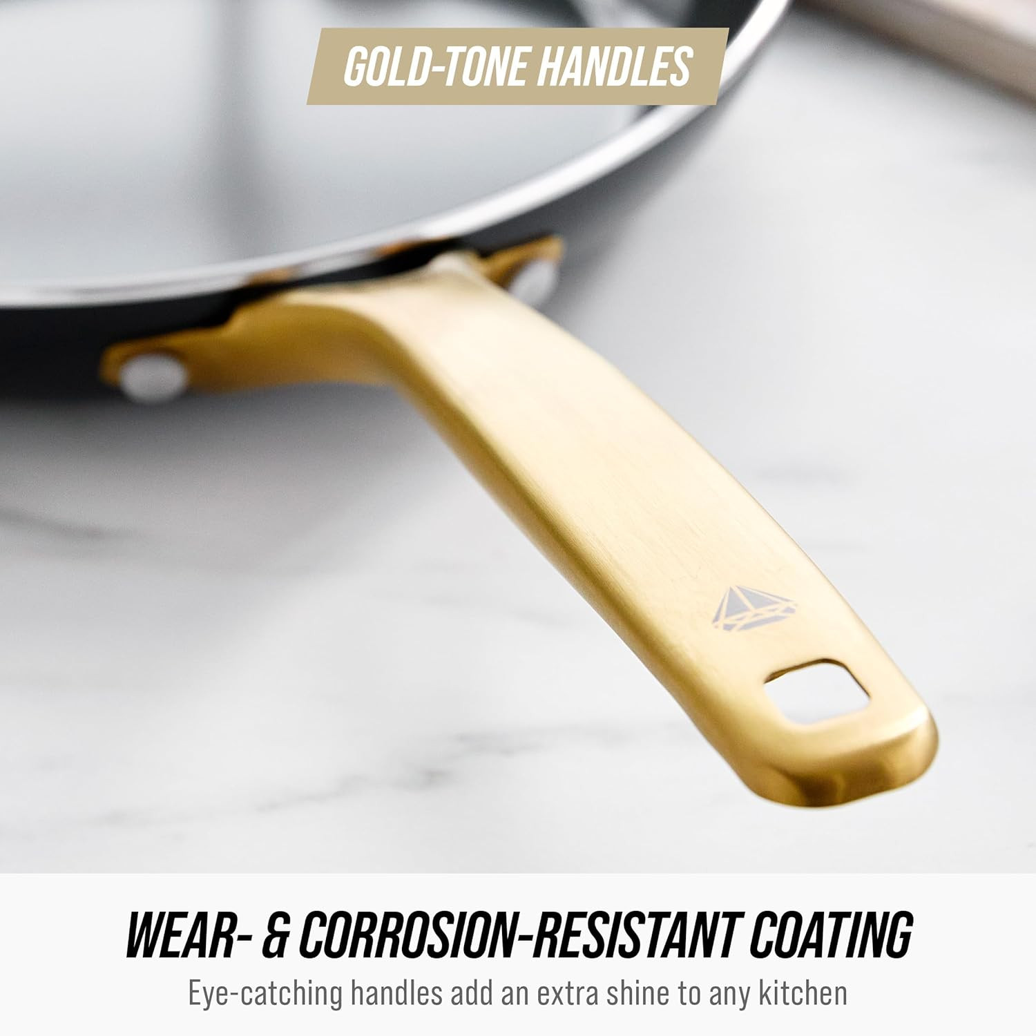 Gold 14 Piece Cookware Pots and Pans Set, Induction Suitable, Diamond Infused PF