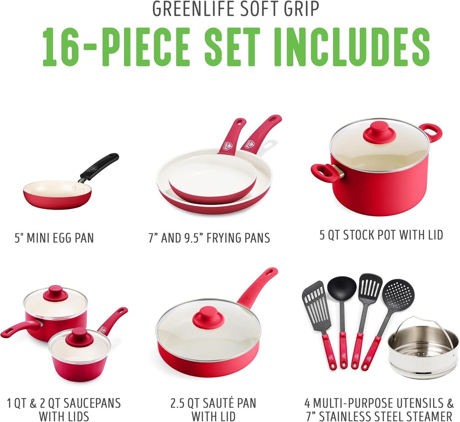 Complete 16-Piece Nonstick Cookware Set: All Stovetop Compatibility & Glass Lids