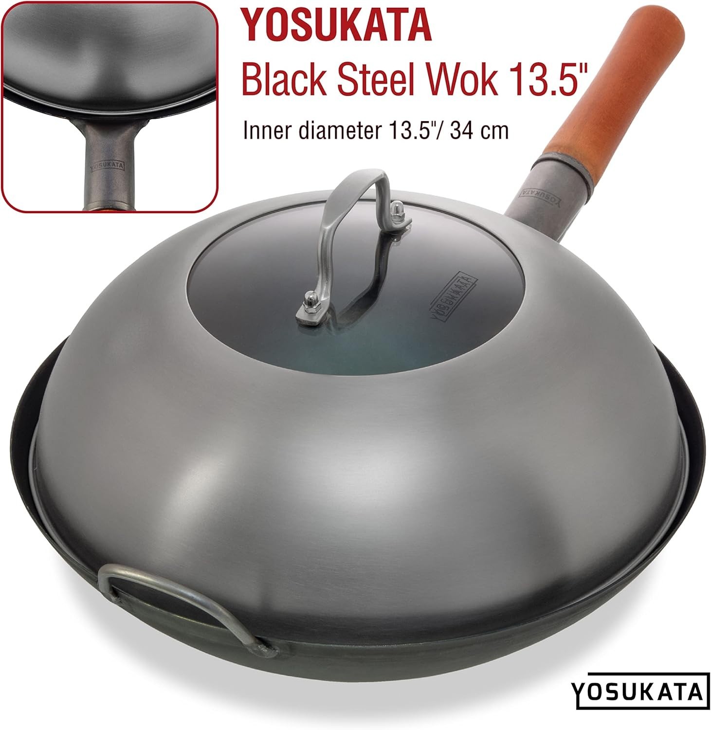Wok Lid 12.8 In for 13.5-In Wok – Stainless Steel Cover with Tempered Glass …
