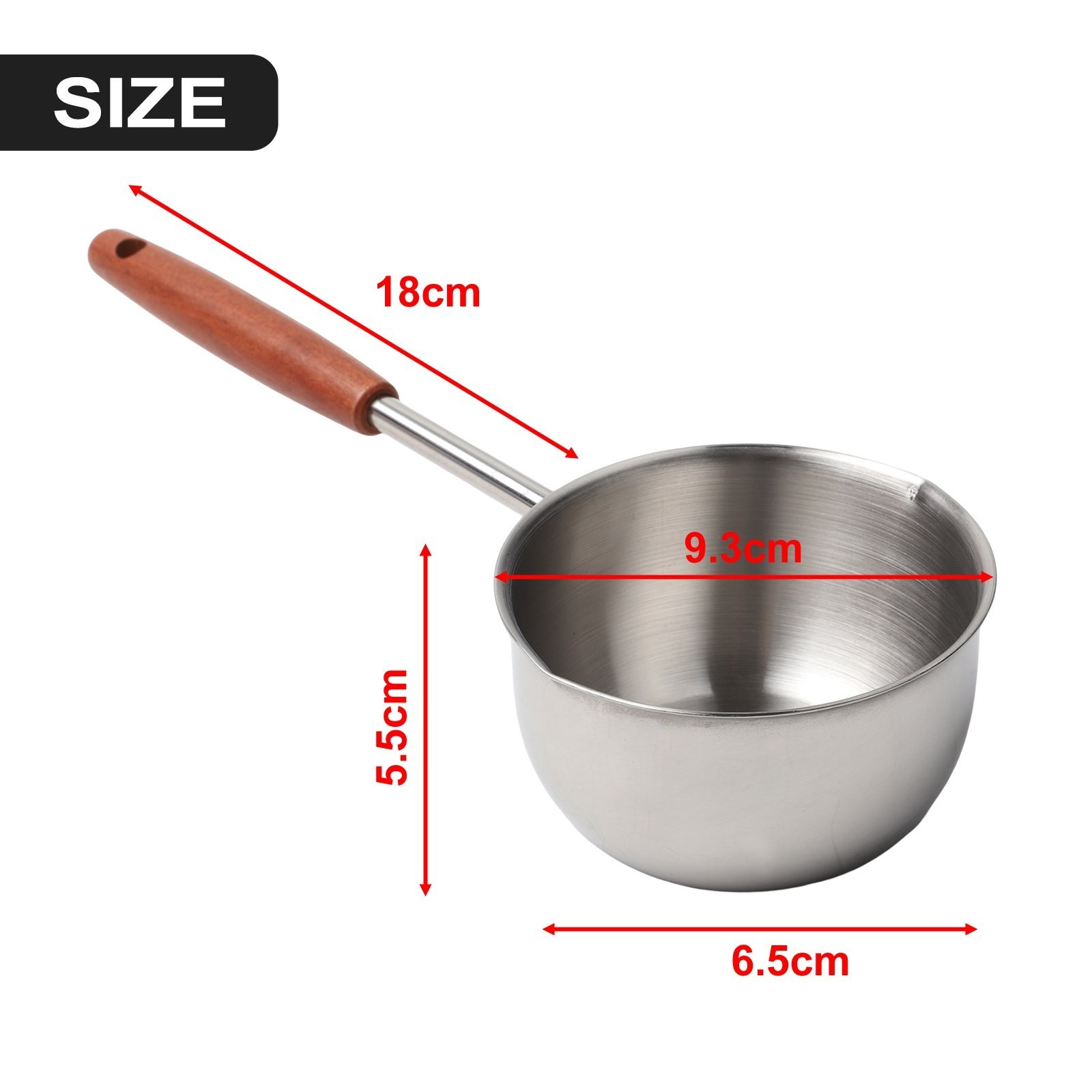 Compact 300ml Stainless Steel Frying Pan with Extended Wooden Handle Design