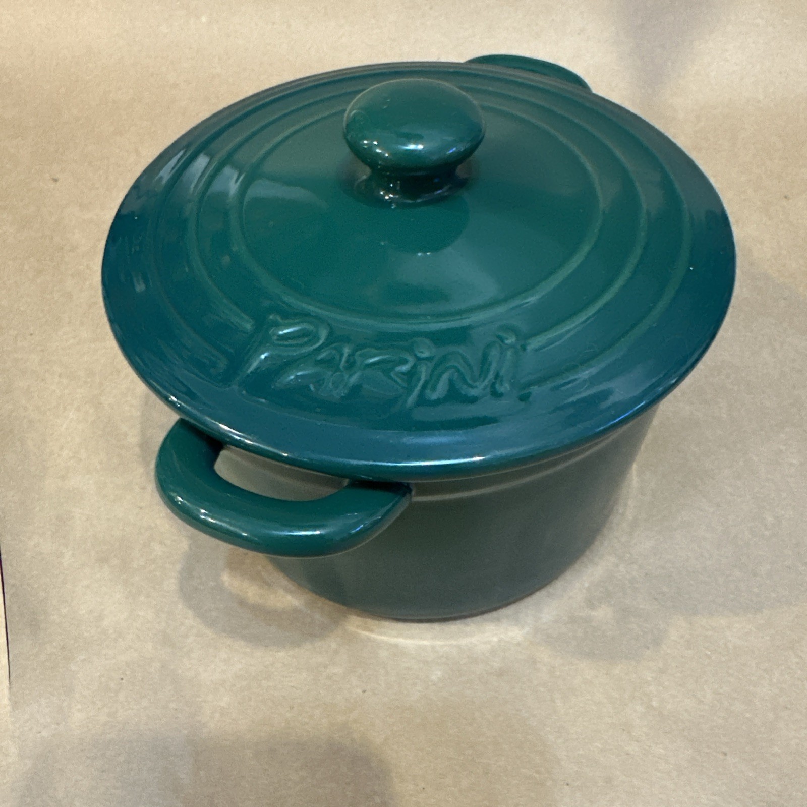 Parini Stoneware Dutch Oven Lidded 1 Quart Casserole Dish Green Flameproof