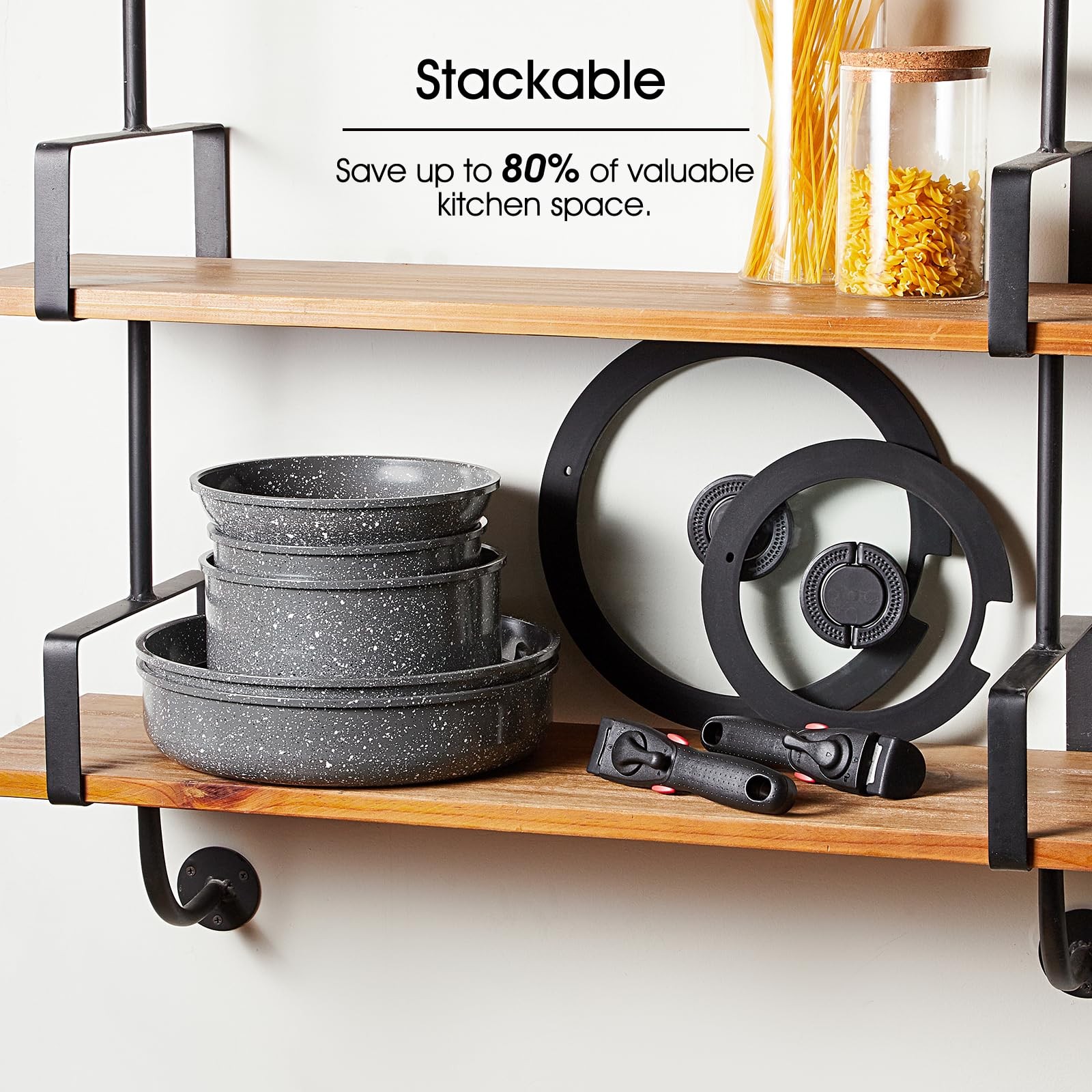 7pcs forged Aluminium Nonstick Pots and Pans Set from France with Removable Hand