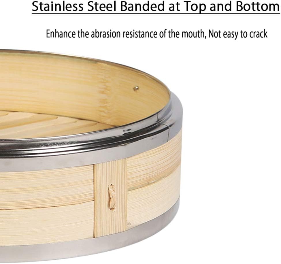 3-Tier Kitchen Bamboo Steamer with Stainless Steel Rings for Asian Cooking |