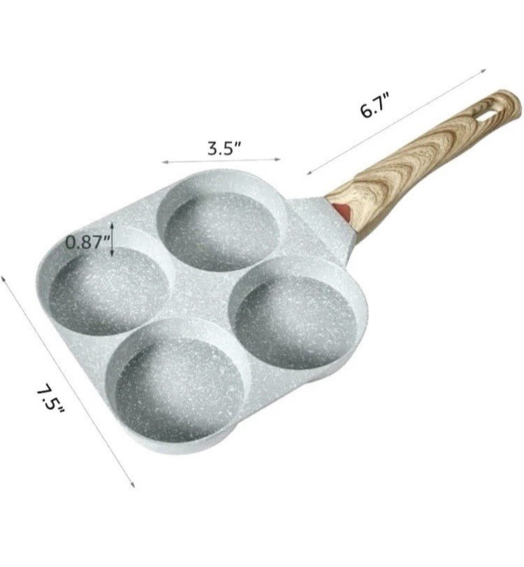 4 Hole Cup Egg Hamburger Pancake Maker Non-Stick Frying Pan with Wooden Handle💕