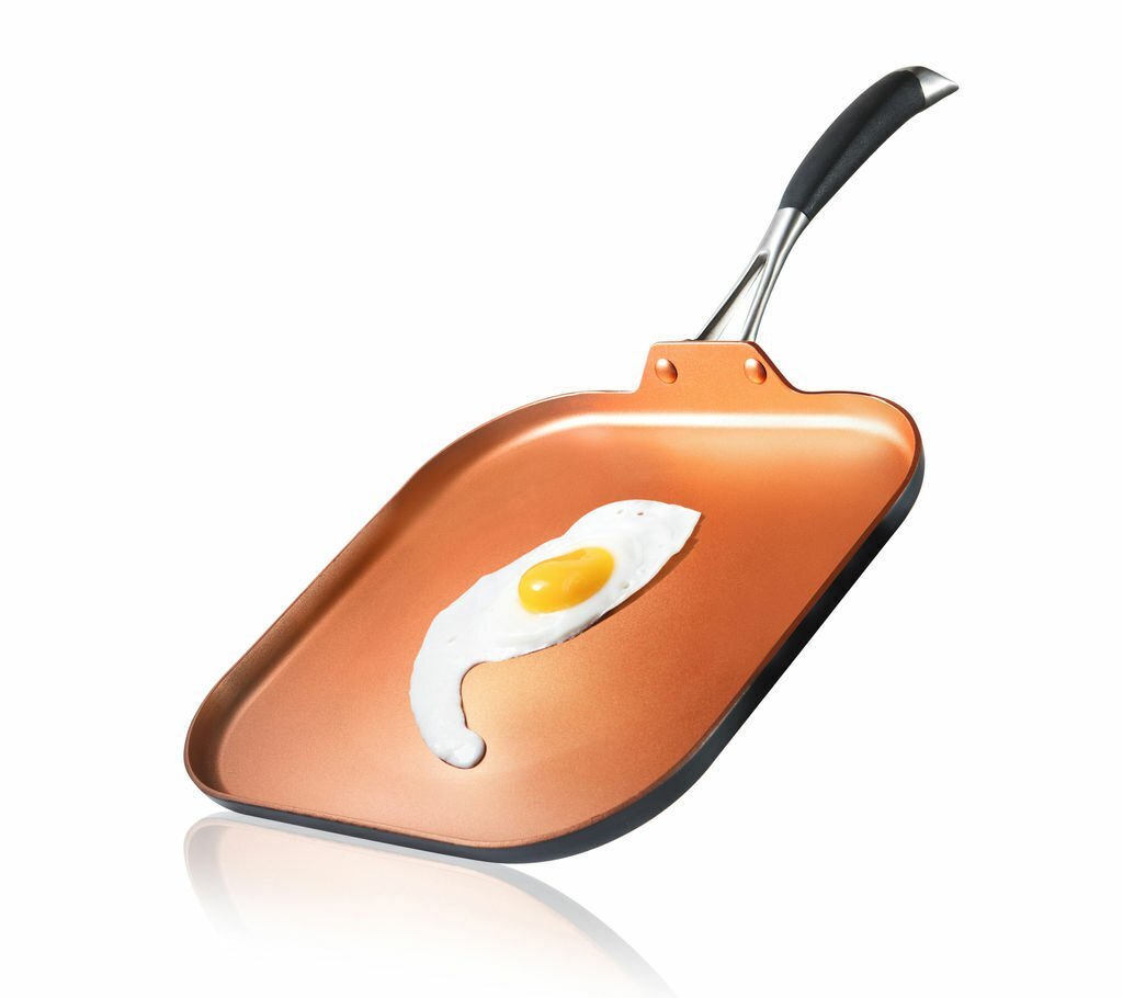 NutriChef NCSQPA 3 Layers Copper Non-Stick Coating Griddle Pan. Silicone Handle
