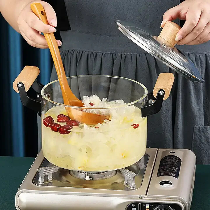 High Borosilicate Heat Resistant Glass Cooking Pot Non Stick Great For Gift