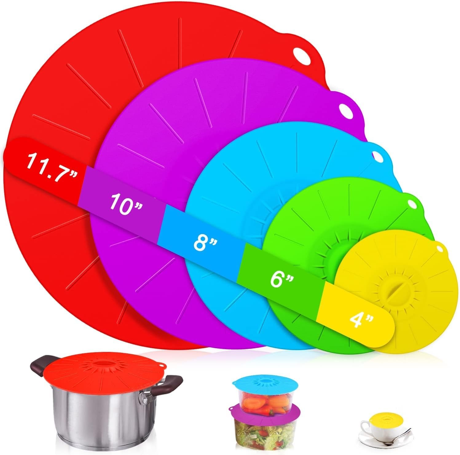 5 Pack Reusable Silicone Suction Lids for Bowls Pots and Pans