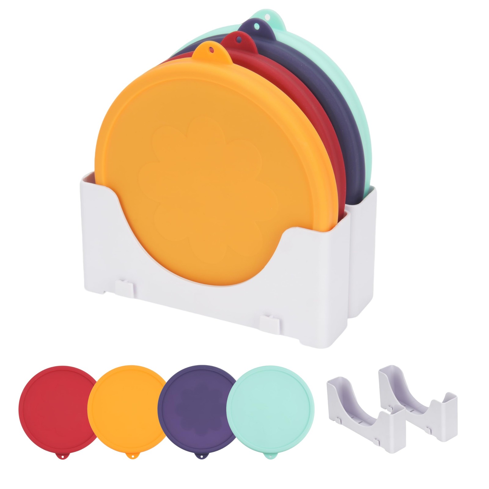 KIICII 4 Cup Silicone Lid & Lid Organizer – 4 Pack Replacement Lids for Pyrex…