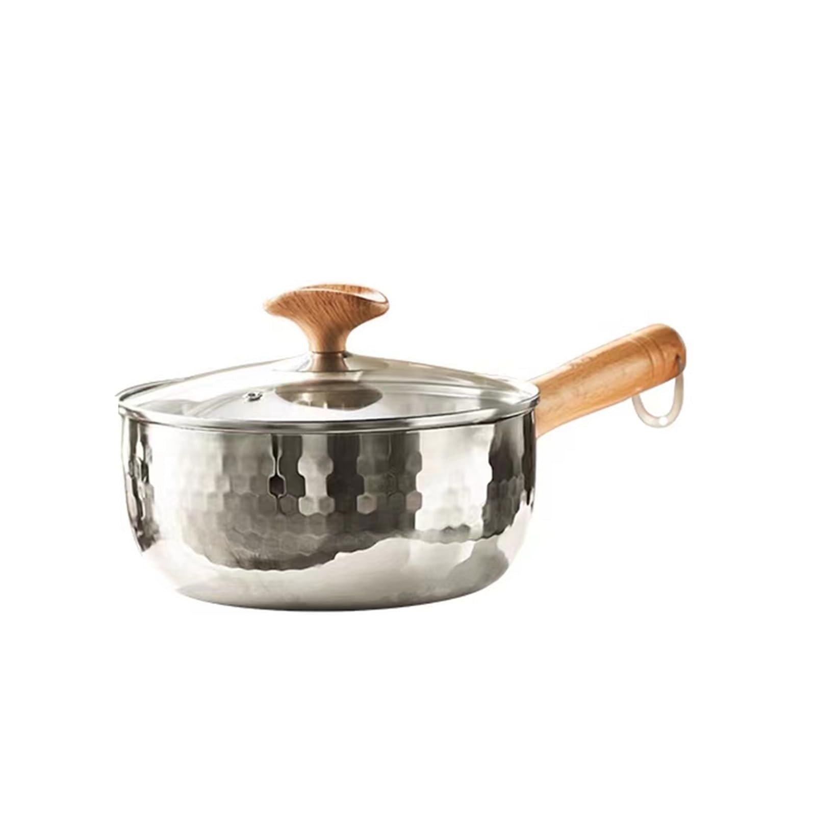 2.2 Quart Silver Stainless Steel Sauce Pot Inverted Mouth Solid Wood Handle