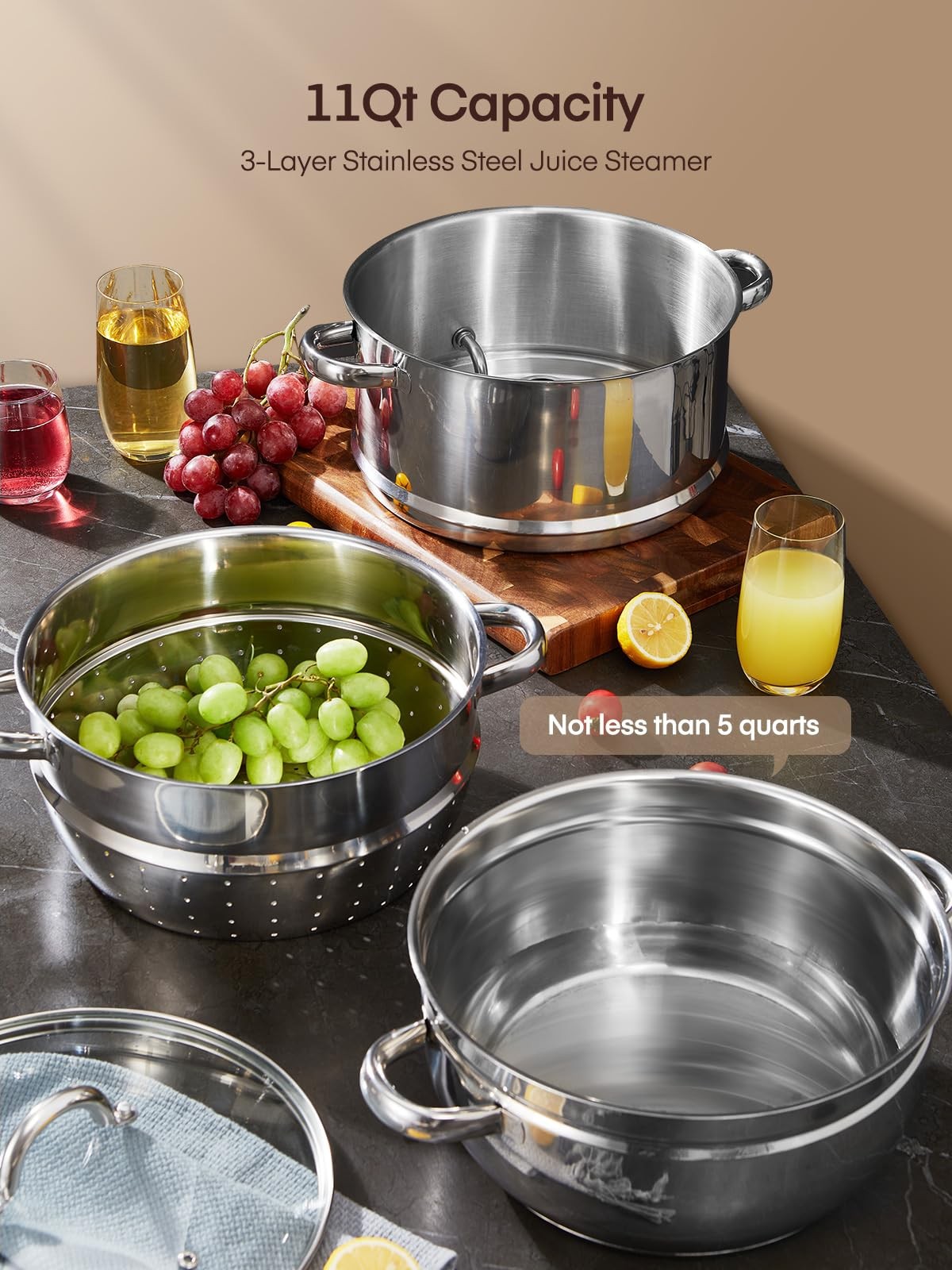 11Qt Steam Juicer Extractor Stainless Steel, Juice Steamer Pot for Fruit & Ve…