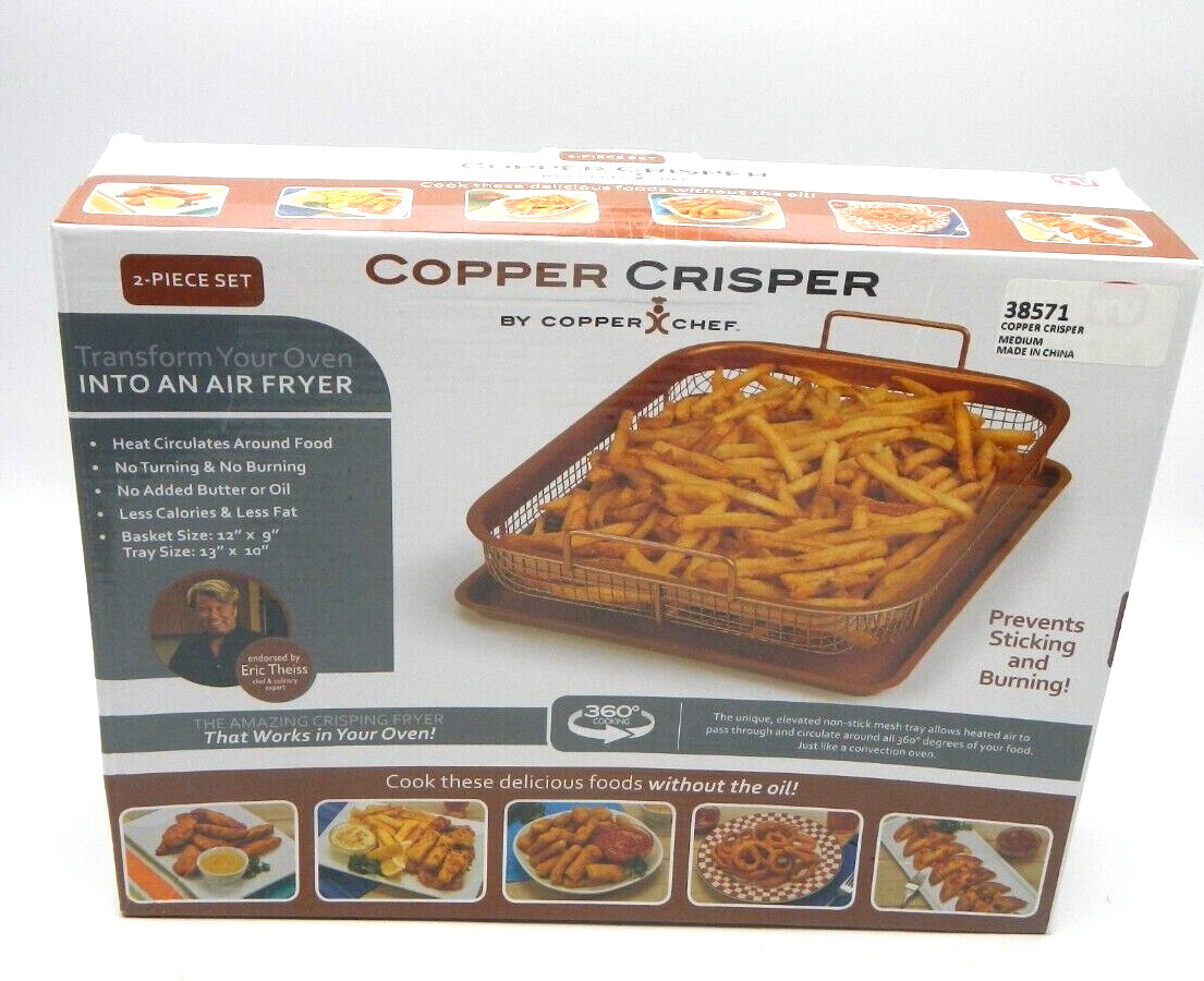 Air Fryer Pan Copper Crisper 13″x10″ Prevents Sticking Copper Chef NEW