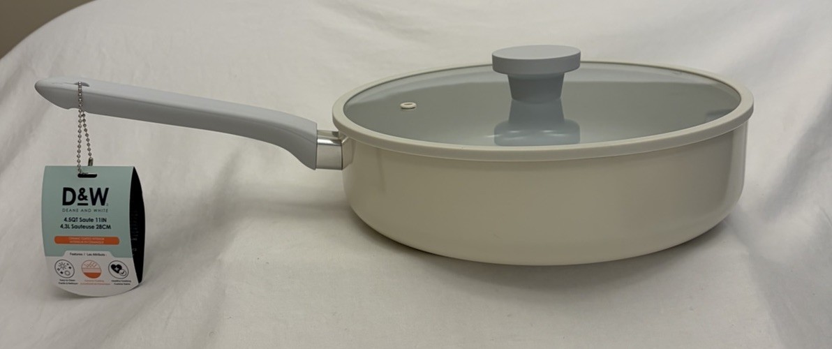 D&W Deane & White 4.5qt Sauté 11” Non-Stick Skillet W/Lid Shiny Cream W/White