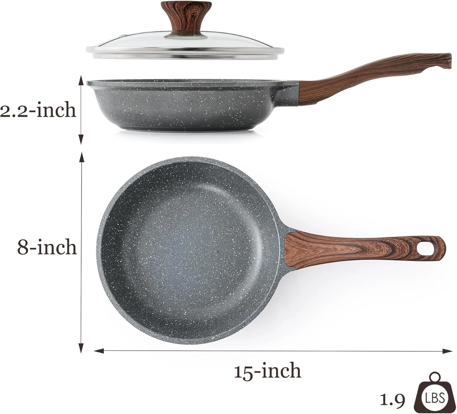 Nonstick Frying Pan Skillet with Lid, Omelet Pan with Cover, (8inch + Glass Lid)