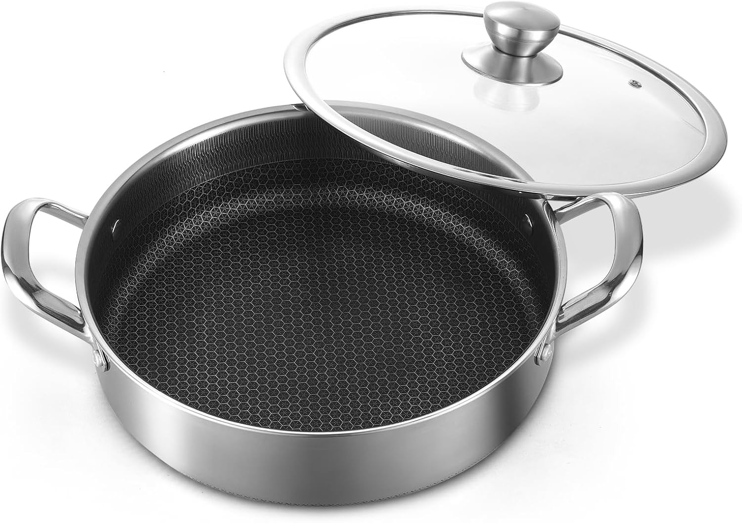 Stainless Steel Saute Pan 12 Inch Deep Frying Pan,5 Quarts Nonstick Skillet