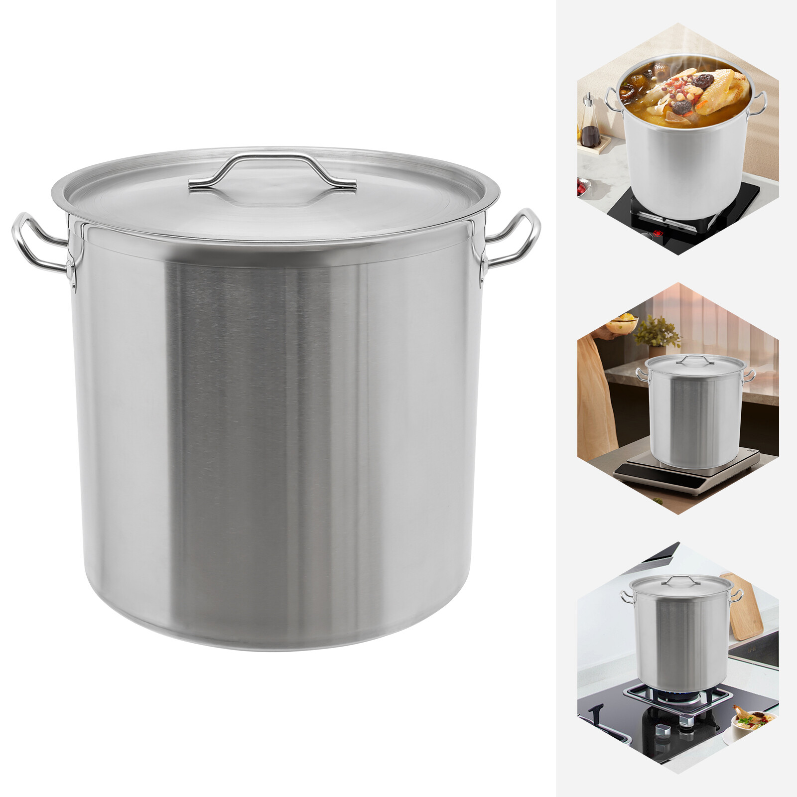 100 Quart Large Stock Pot Stainless Steel w/ Lid for Restaurant Kitchen Cooking