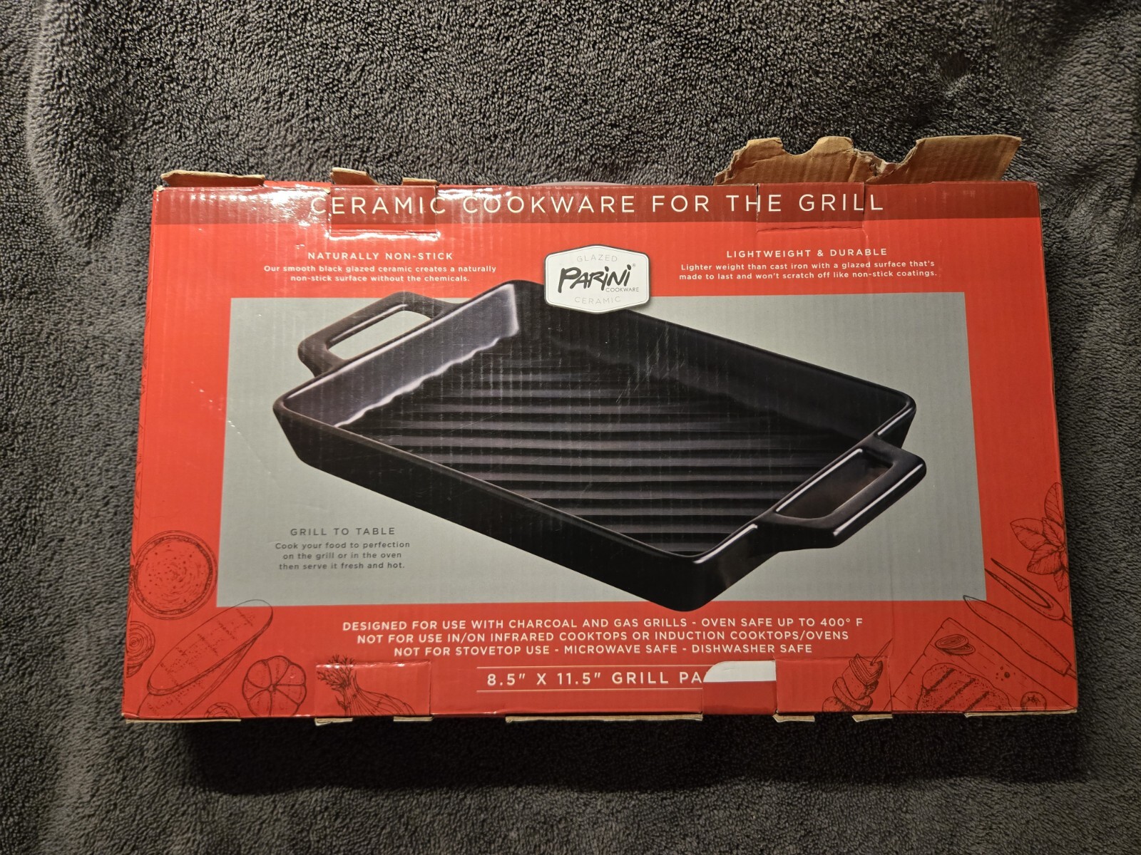 Parini Ceramic Cookware For The Grill 8.5in x 11.5in, Barbecue BBQ Accessories