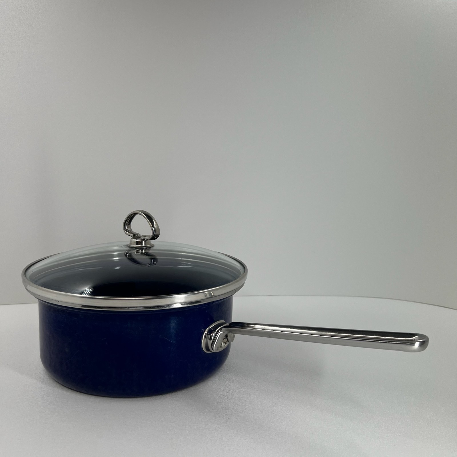 Chantal Enamel on Steel Saucepan Glass Lid Induction Cookware 8.5″ Cobalt Blue