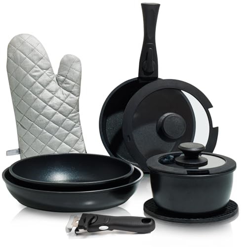 10pcs Black Pots and Pans Set Non Stick, Cookware Sets Detachable 10 Pcs