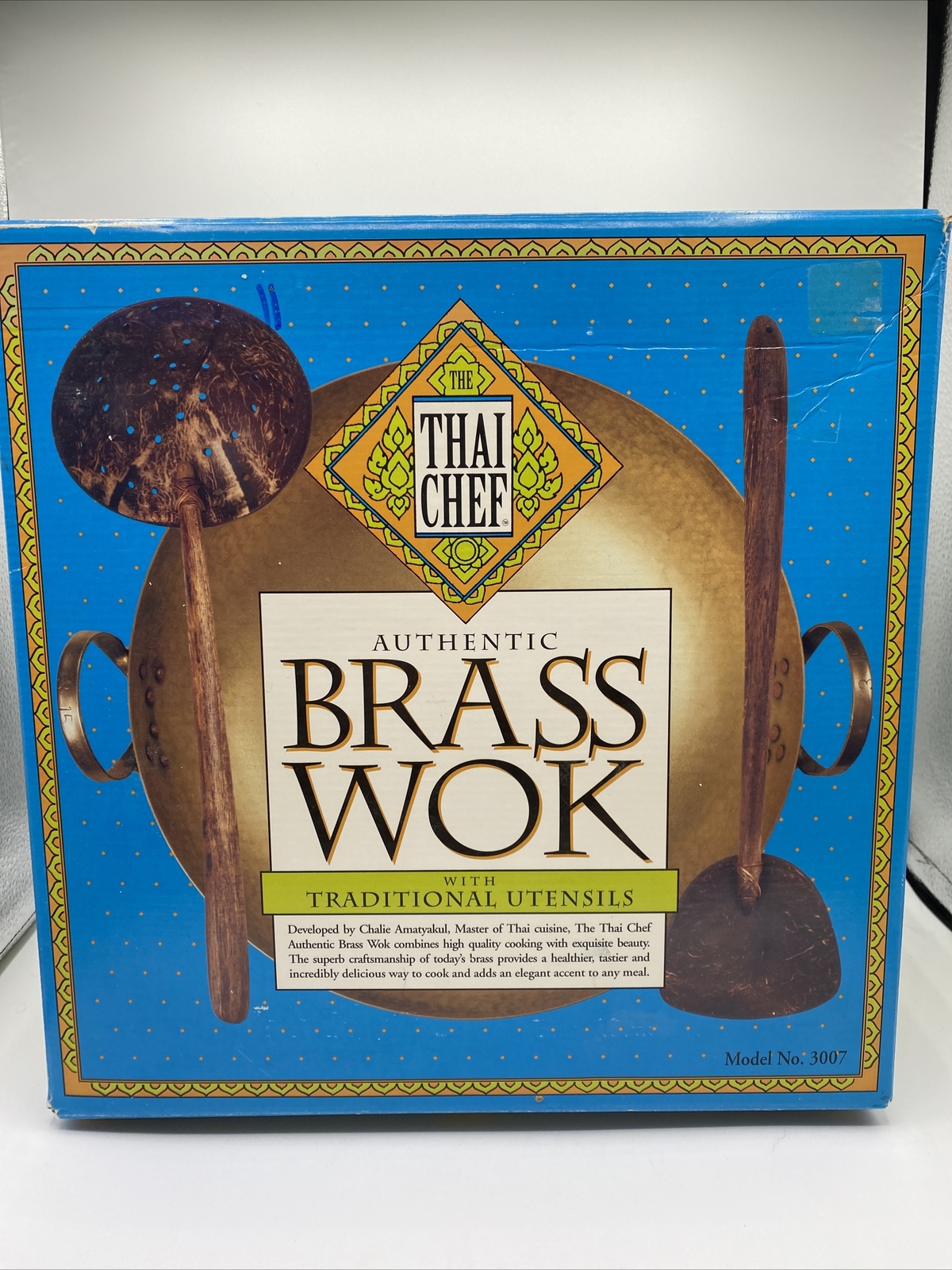 Thai Chef Traditional Brass Wok Pan Home Cooking Stand Utensil New in Box 12.75″
