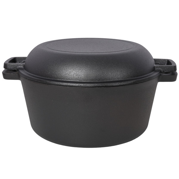 2 in 1 Cast Iron Stock Pot Dual Handles Multi Purpose Braiser with Griddle Lid