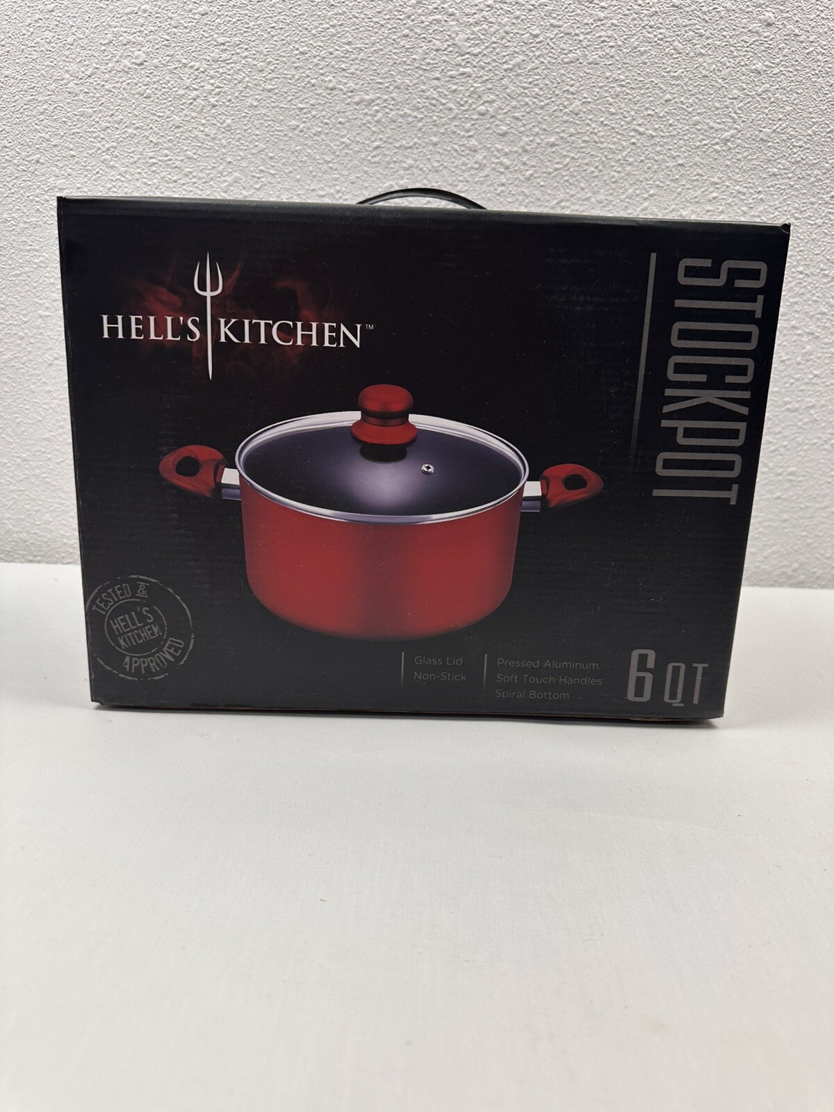 New Hell’s Kitchen 6 Qt Red Stockpot Glass Lid Nonstick Aluminum Stove Pot