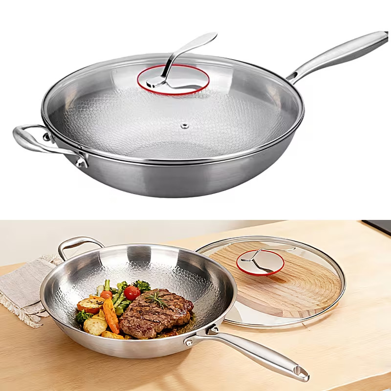 Professional Grade Pure Titanium Wok & Frying Pan – Hammered Finish Non-Coated C