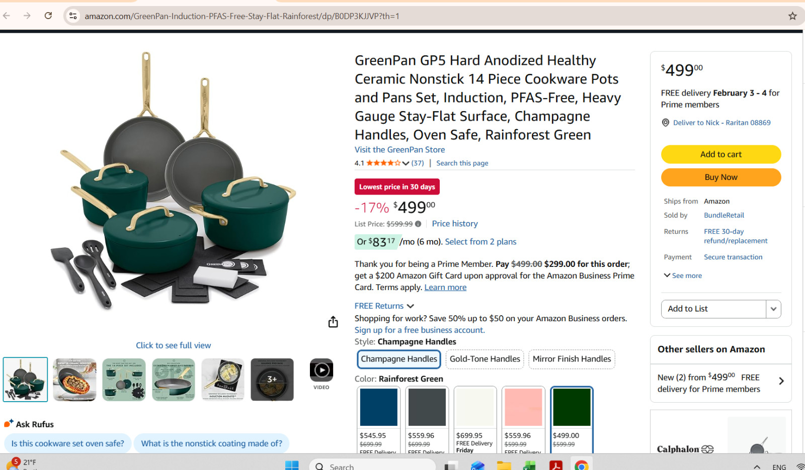 GreenPan GP5 Hard Anodized Healthy Ceramic Nonstick 14 Piece Cookware Rainforest