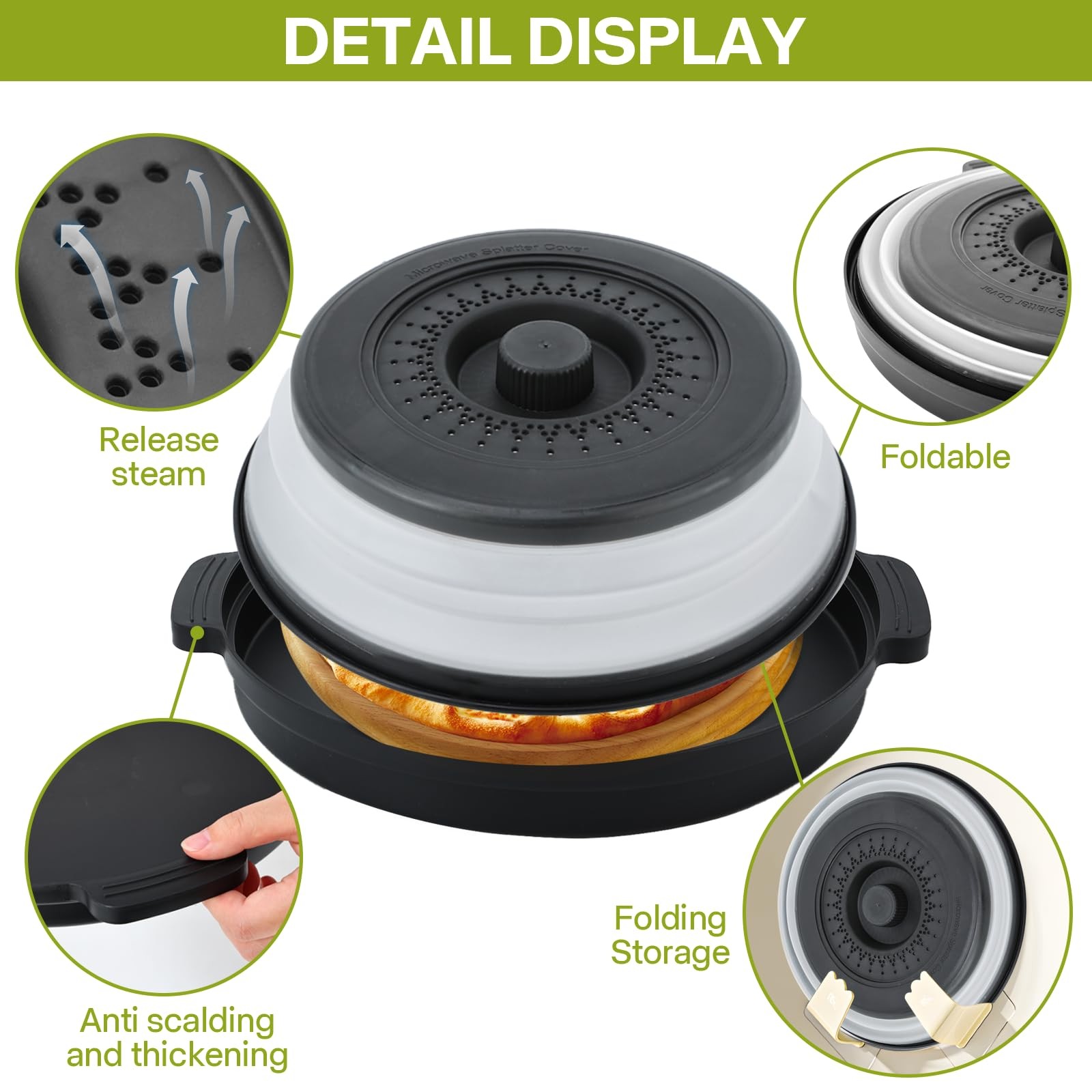 Microwave Splatter Cover for Food with Anti-scald Base Plate,Large Plastic & …