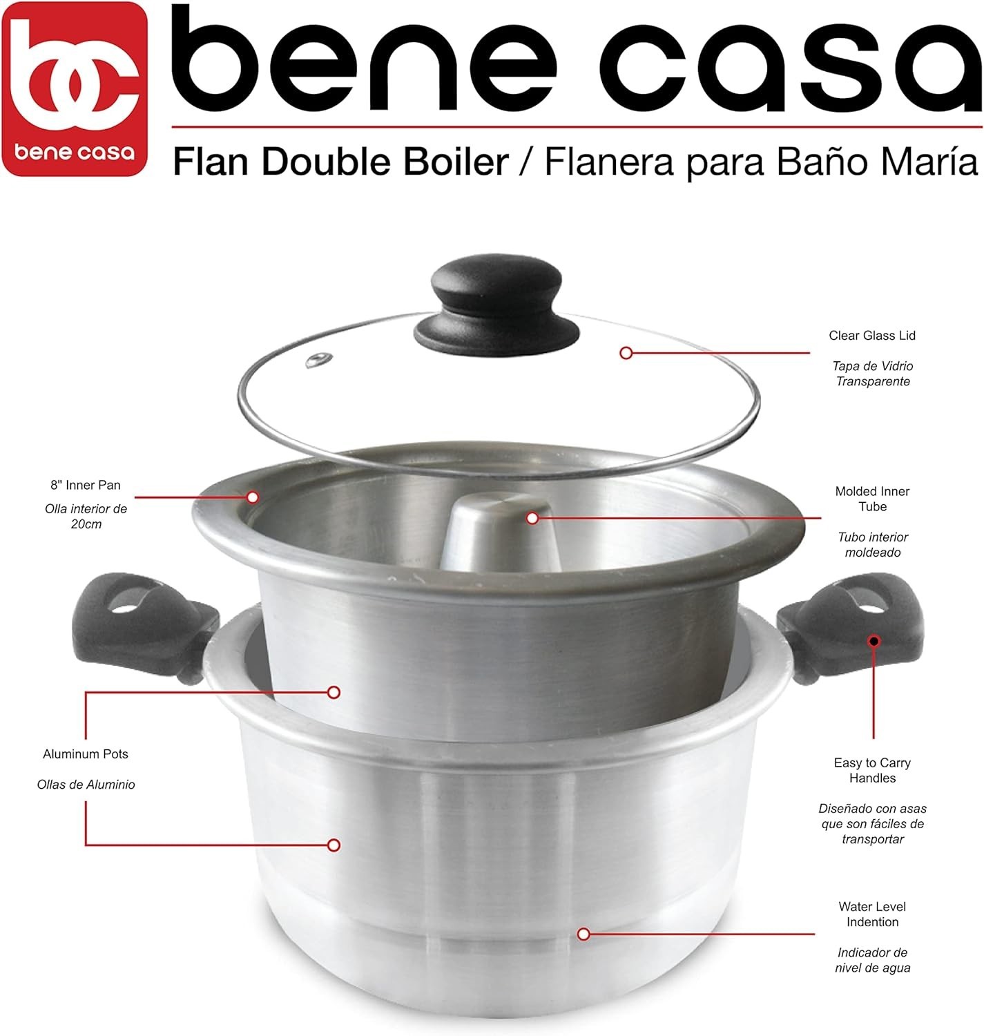 Aluminum Flan Mold Double Boiler with Glass Lid 1.6 Liter – Includes Aluminum…