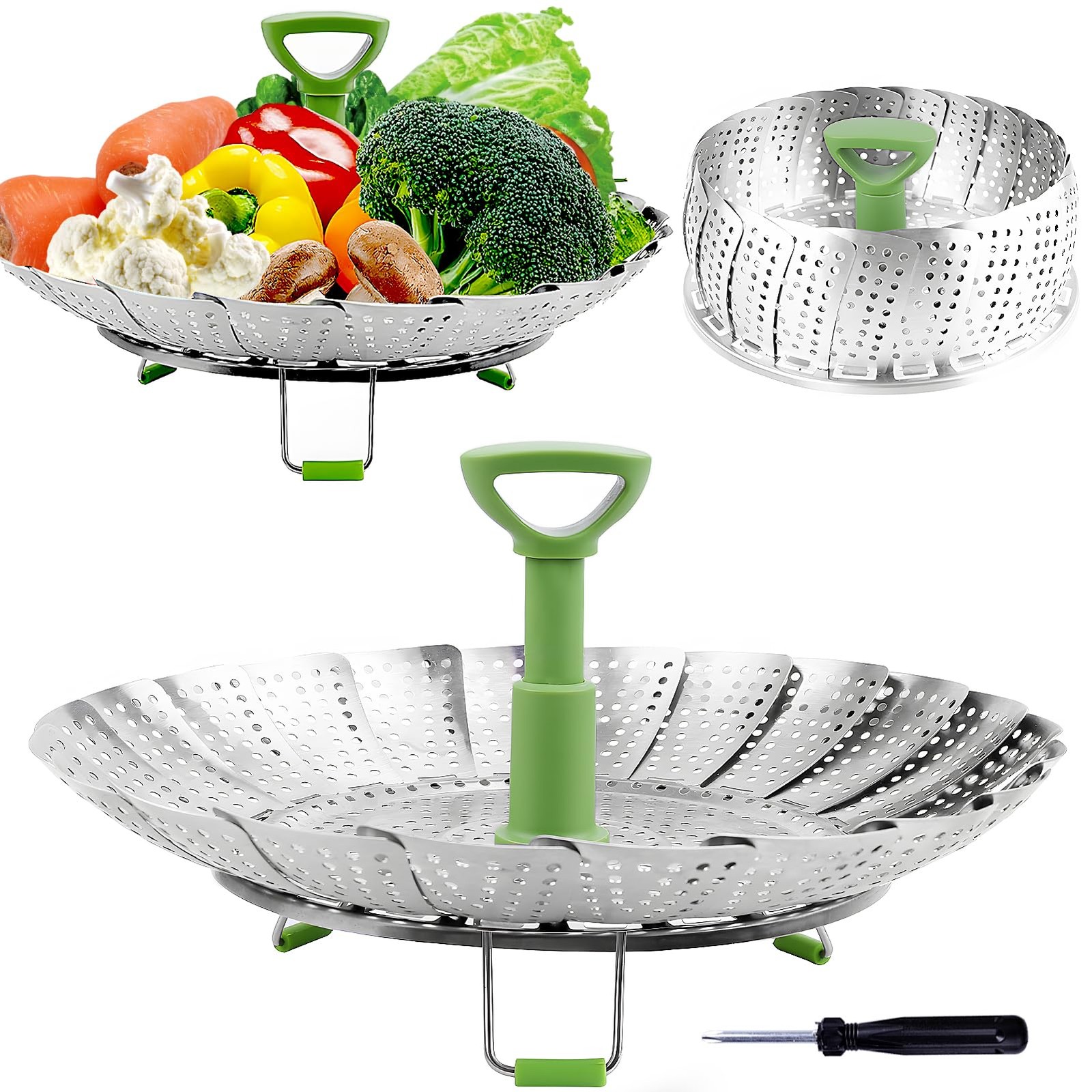 Expandable Steamer Basket Stainless Steel 6.4 to 10 Inch Folding Pot Steaming In