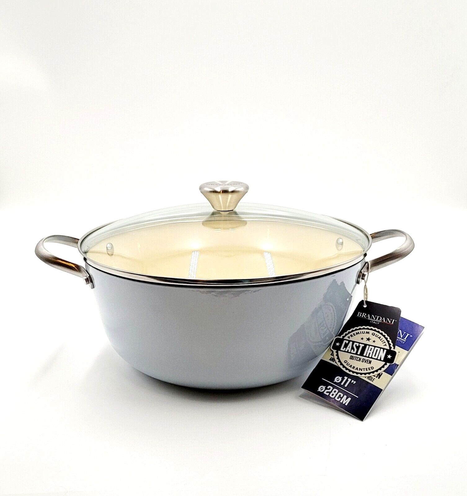 Brandani Italy Light Weight Cast Iron Dutch Oven Stock Pot 4.2qt Sky Blue NEW