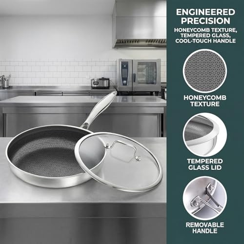10 Inch Hybrid Nonstick Frying Pan with Lid, Tri-ply 10 Inch with Lid