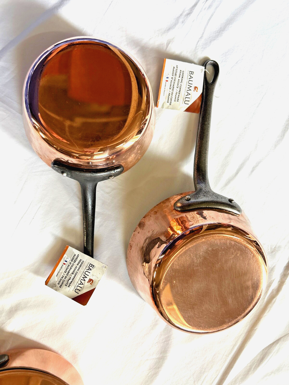 BAUMALU Copper 2 mm Saute Pans and Pots Mixed set of 3 Alsace France New