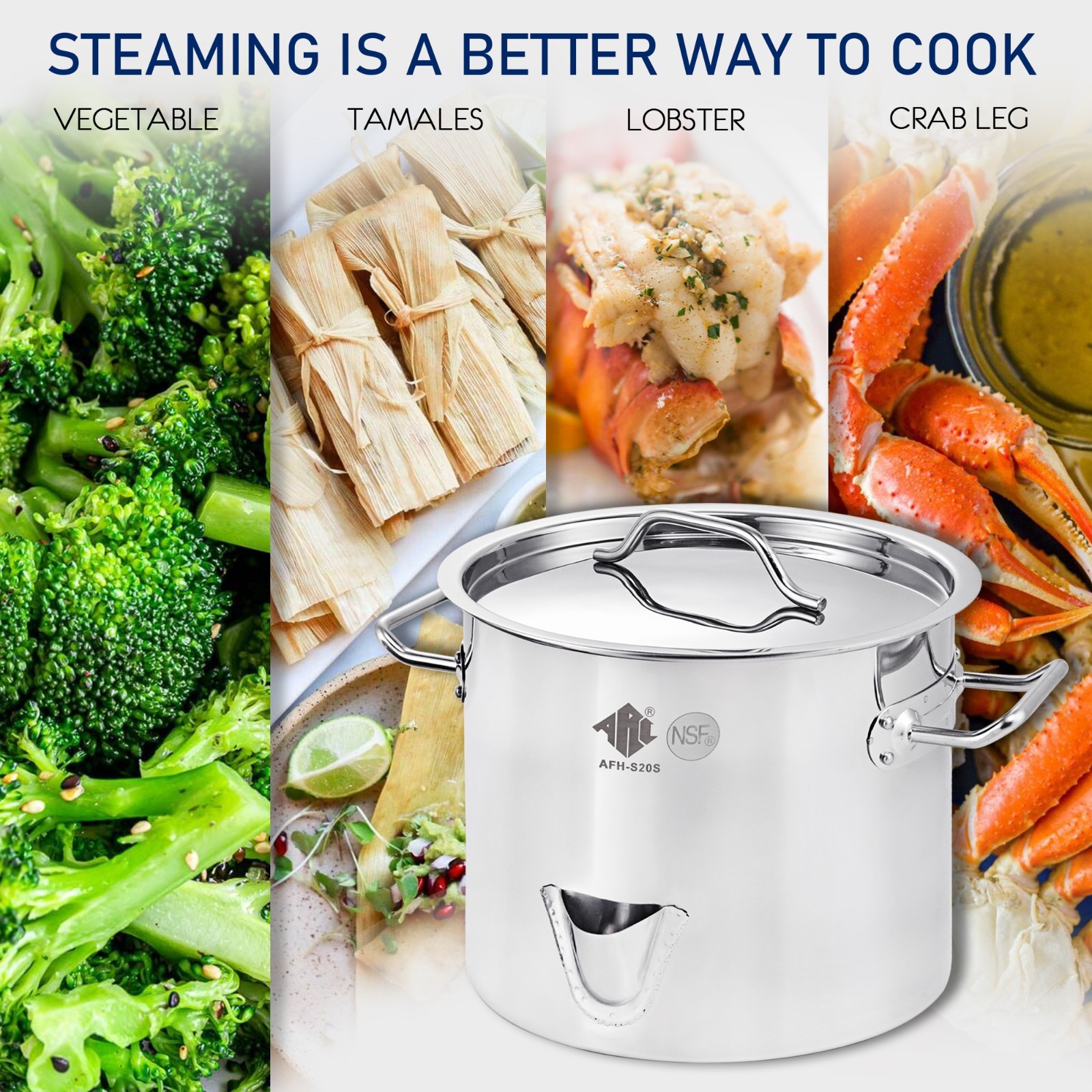 Stainless Steel Steamer Pot with Spout & Divider for Tamales, Seafood Crab Steam