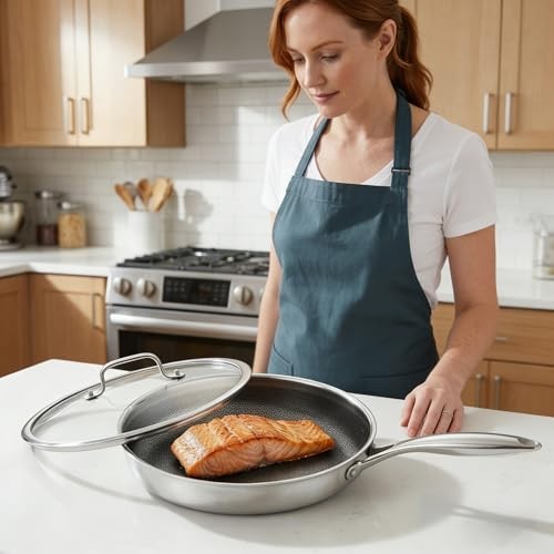 10 Inch Hybrid Nonstick Frying Pan with Lid, Tri-ply 10 Inch with Lid