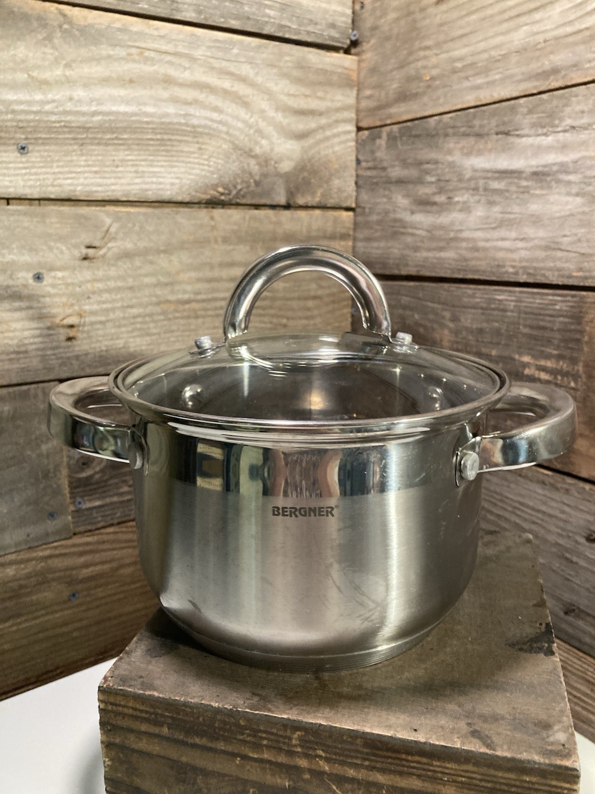 Bergner Stainless Steel 1.5L Double Handle Saucepan Casserole Pot With Glass Lid