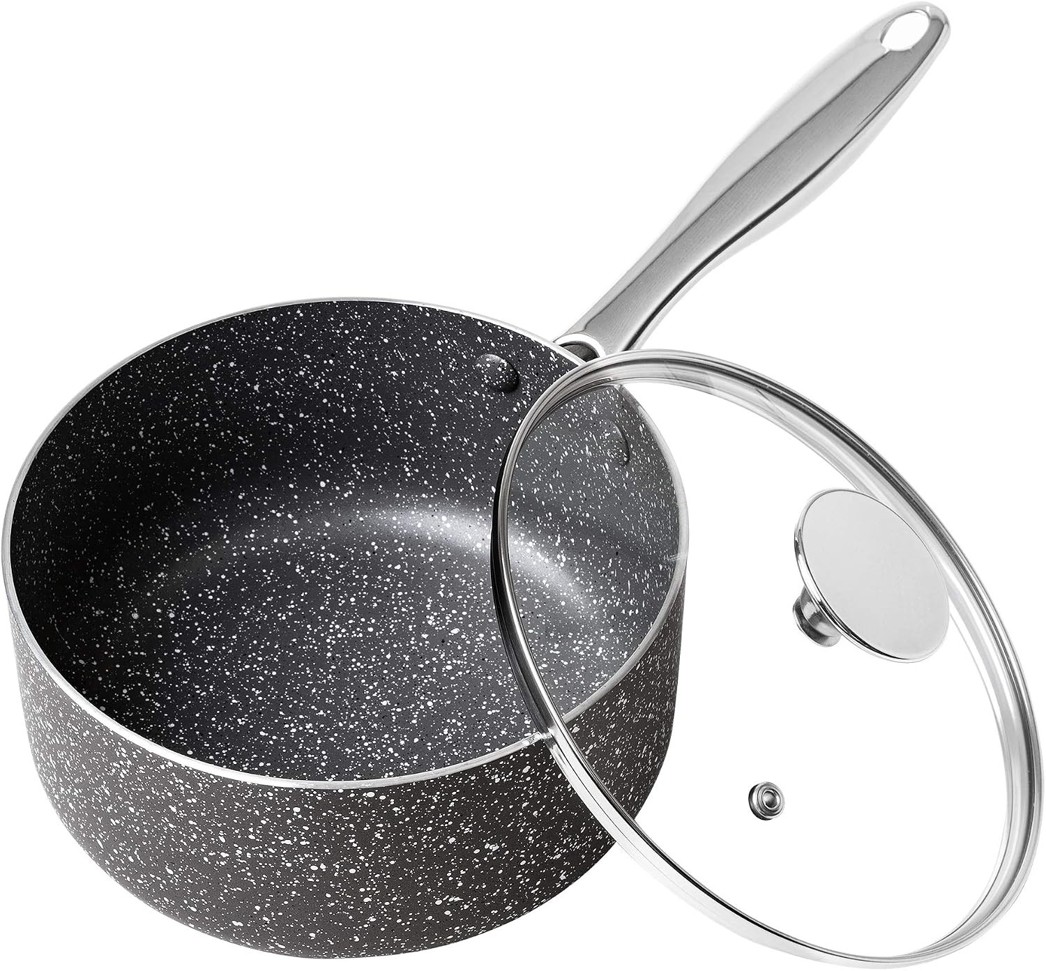 MICHELANGELO 3-Pc Granite Nonstick Saucepan Set w/Lids, All Cooktops