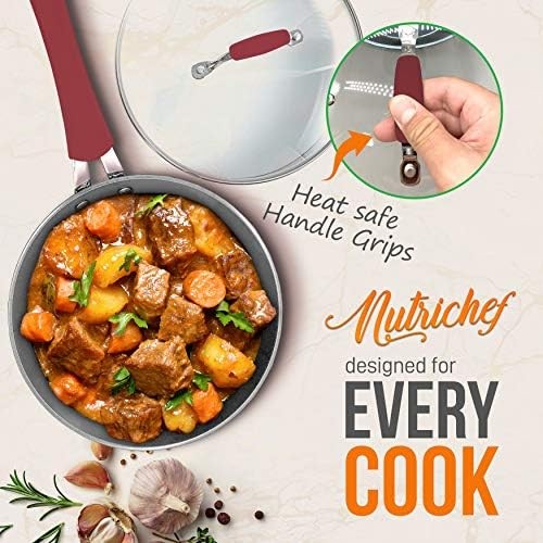 Non Stick Kitchen Cookware Set 11 Piece Gray Red Metal Silicone Handle