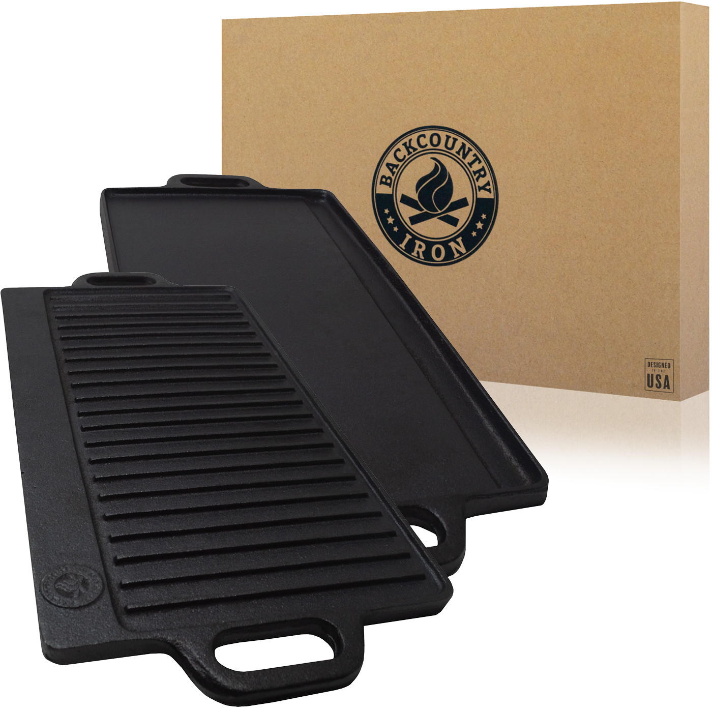 Backcountry Iron 20 x 9 Inch Large Reversible Seasoned Cast Iron Grill / Griddle