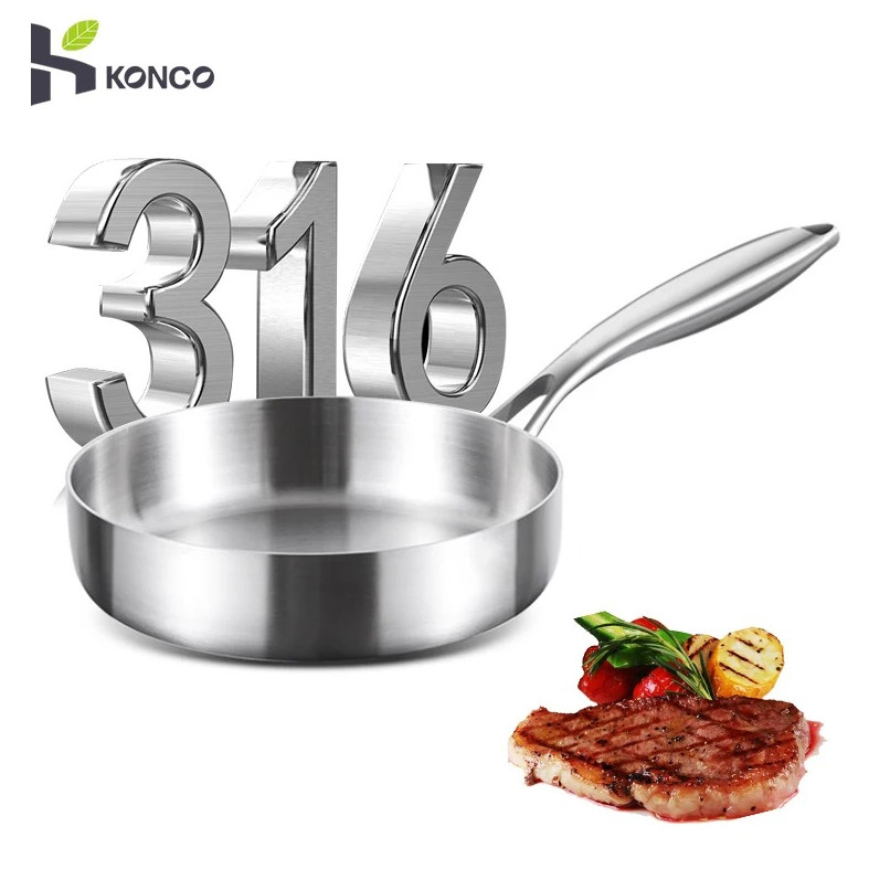 1pc 7.87in Stainless Steel Frying Pan Tri-Ply Uncoated Cookware for Kitchen