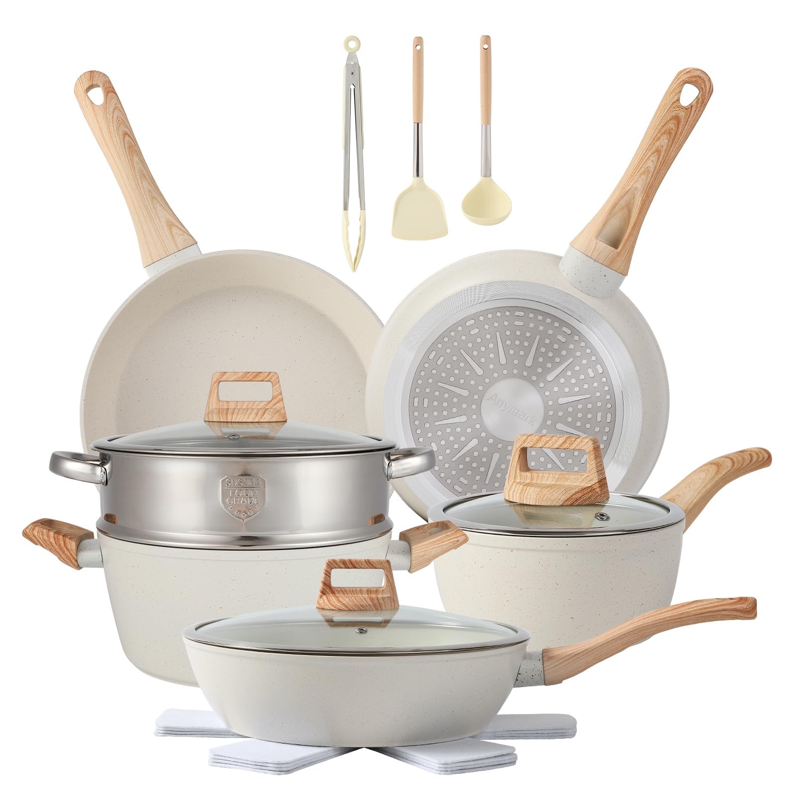 16PCS Pots and Pans Set Non Stick Cookware Set Nonstick with Cooking Set (whi…